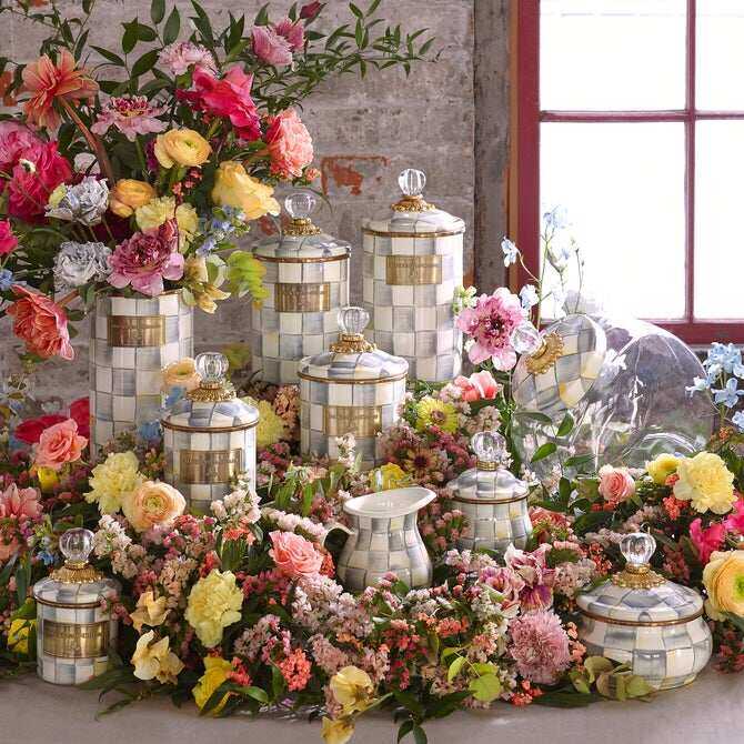 Sterling Check Enamel Canisters