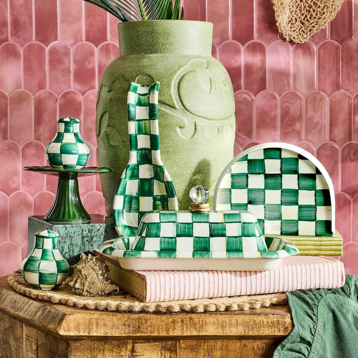 Emerald Check Butter Box by Mackenzie-Childs