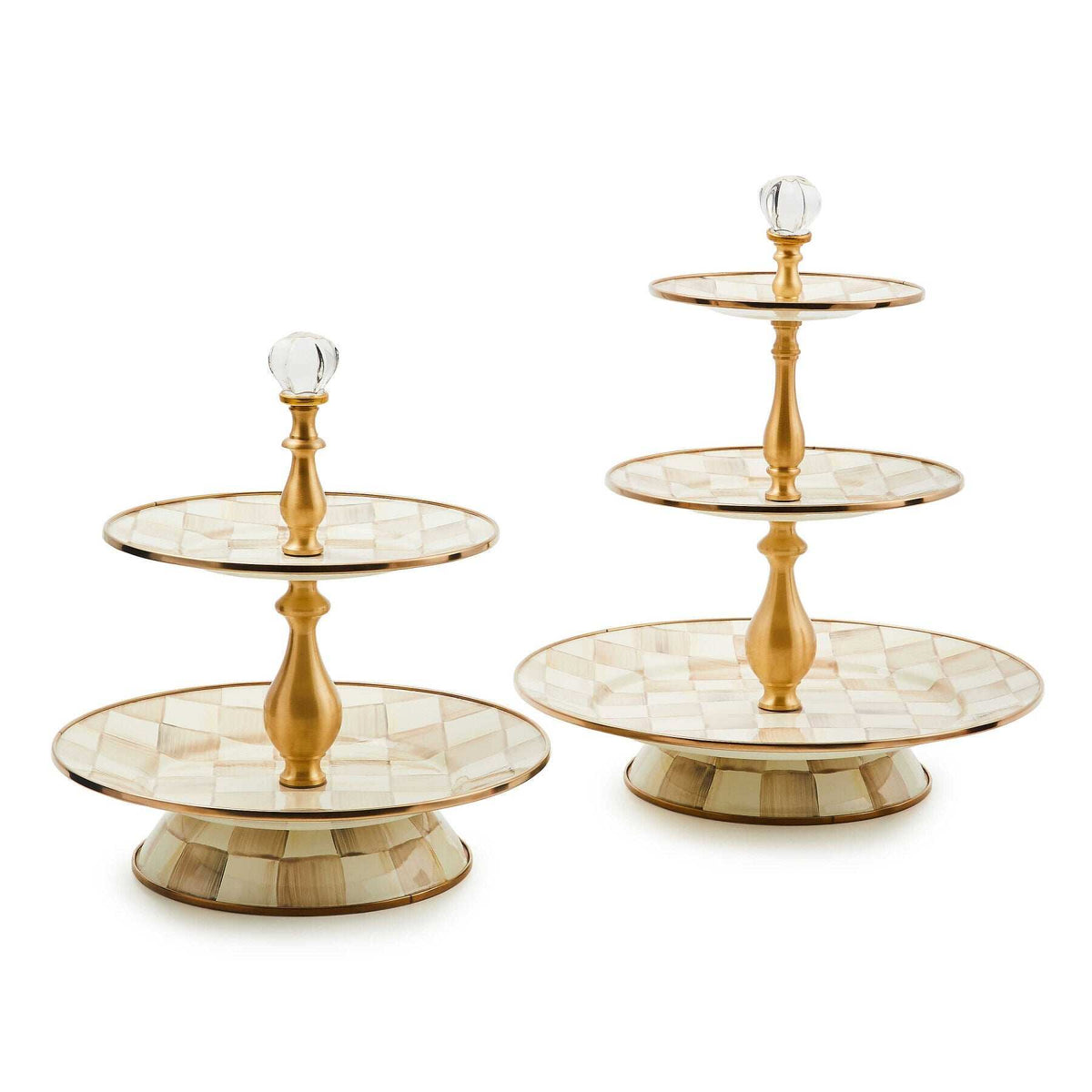 Mocha Check Two Tier Sweet Stand by MacKenzie-Childs