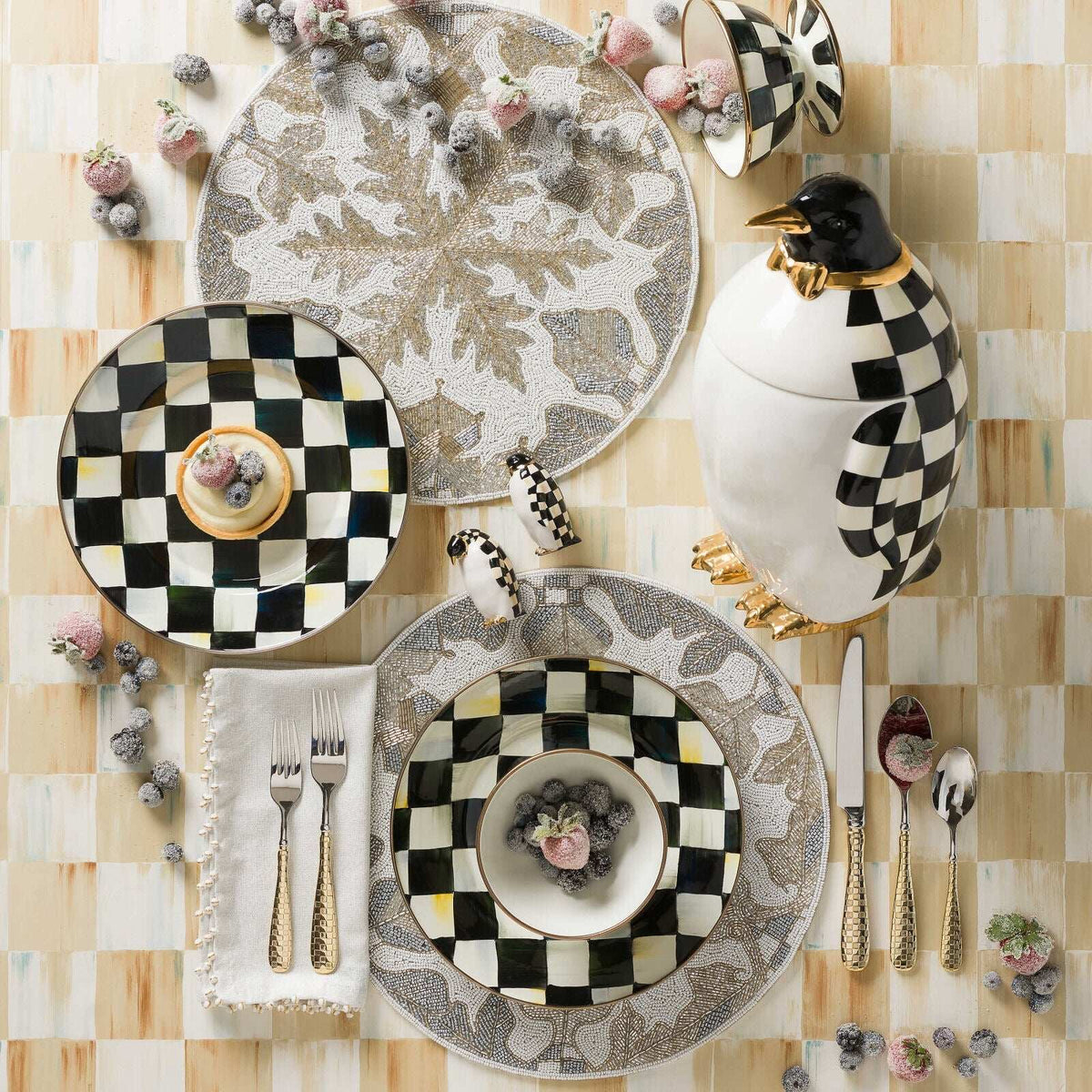 Luxury Dining - Courtly Check Enamel Dinner Plate by Mackenzie Childs