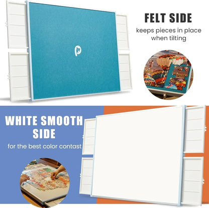 Rotating Puzzle Board with Drawers and Cover,Tilt&Lazy Susan
