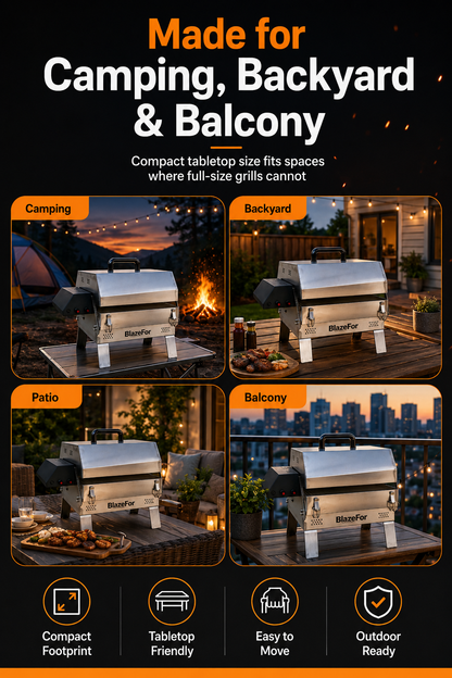 Automatic Rotating Charcoal Grill, 3-in-1 Stainless Steel Portable Barbecue Grill with Rotating Attachment